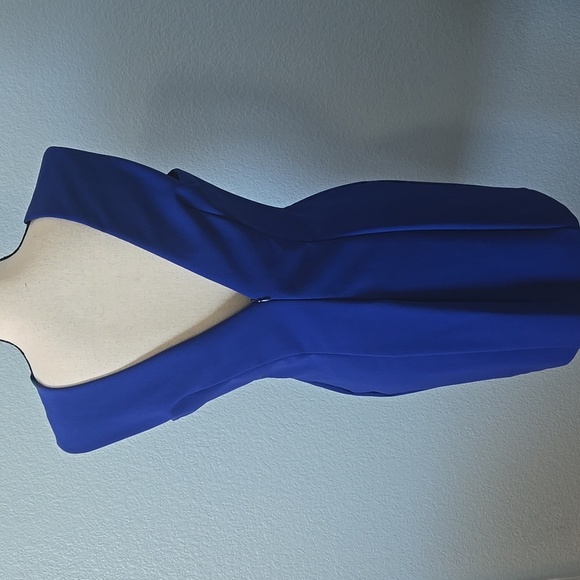 ZARA WOMAN Royal Blue Mini Dress Back Zip Sleeveless Deep V Neck & Back Sz Large - Picture 7 of 14